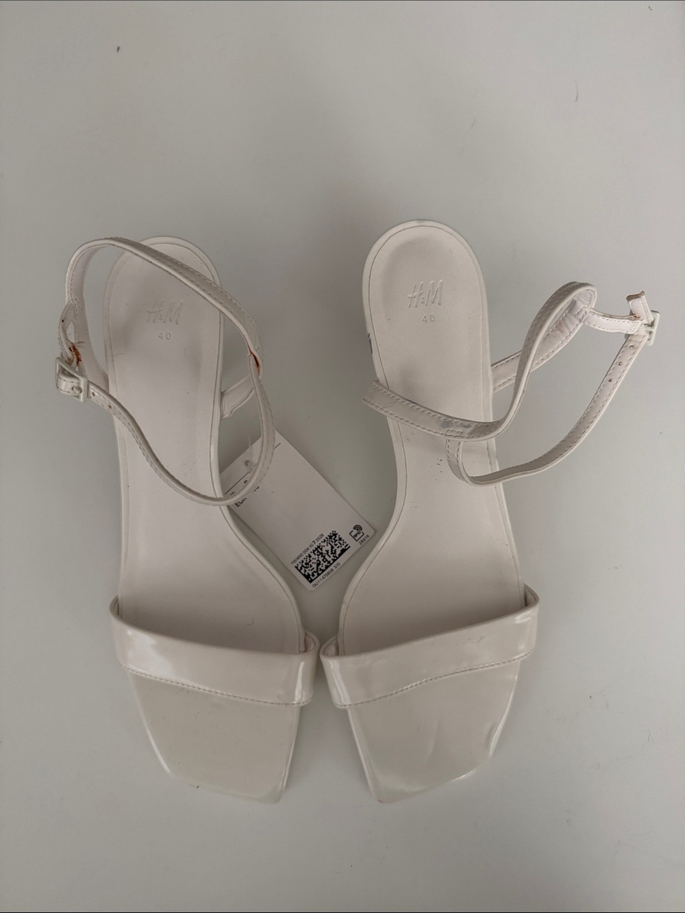 H&M White  Square-Toe Ankle-Strap Heels